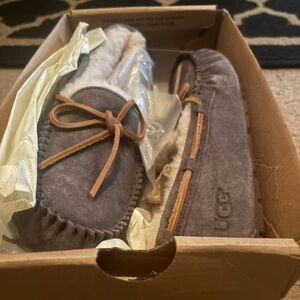 UGG Charcoal Suede Moccasin Slippers